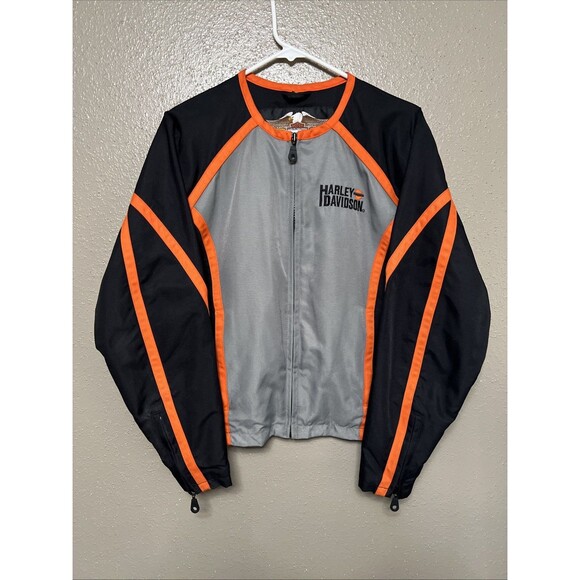 Harley Davidson Women's Jacket Medium Nylon / Polyester Silver Gray Orange Zip - Picture 1 of 8